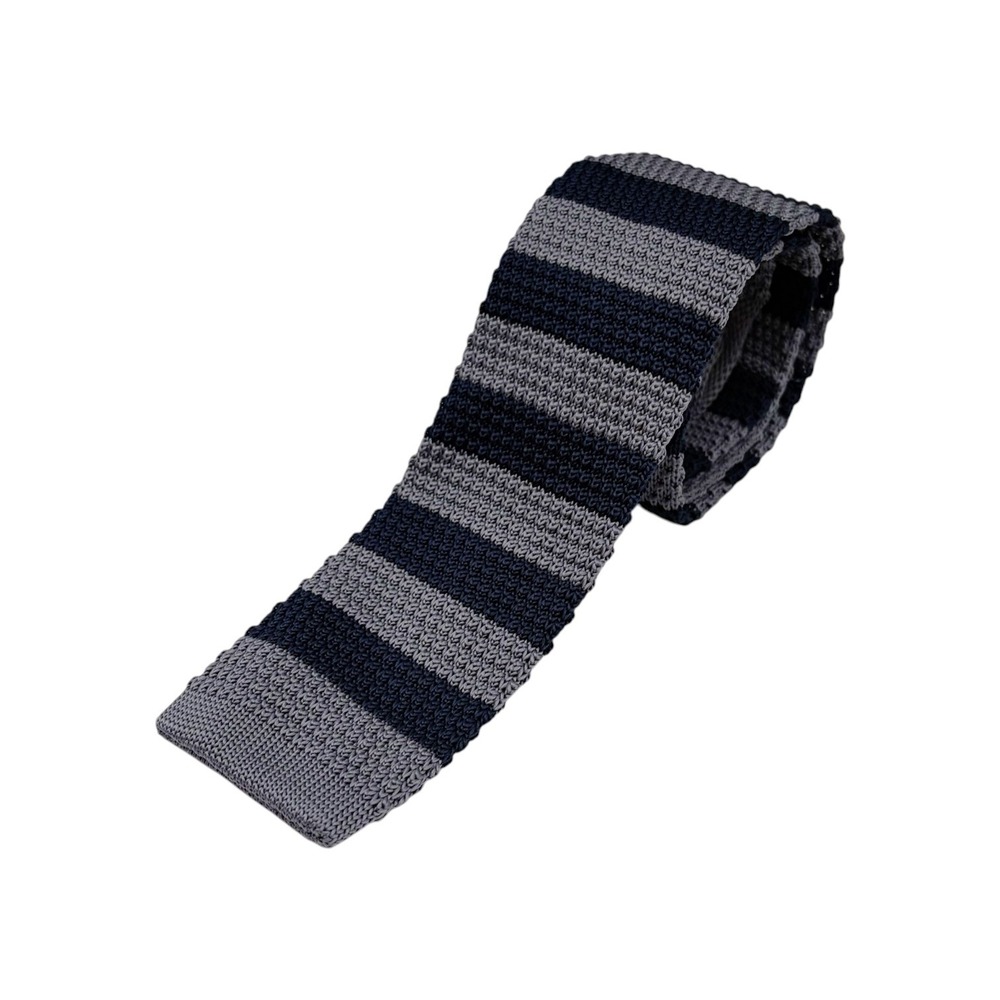 Spada Roma Necktie Mens OS Grey Navy Blue Striped Knit Square End Tie Set